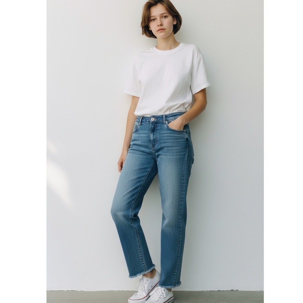 Brax Mary S Jeans 29/32 Blue NEW Vintage Stretch Raw Hem Straight Leg 76-6508/29